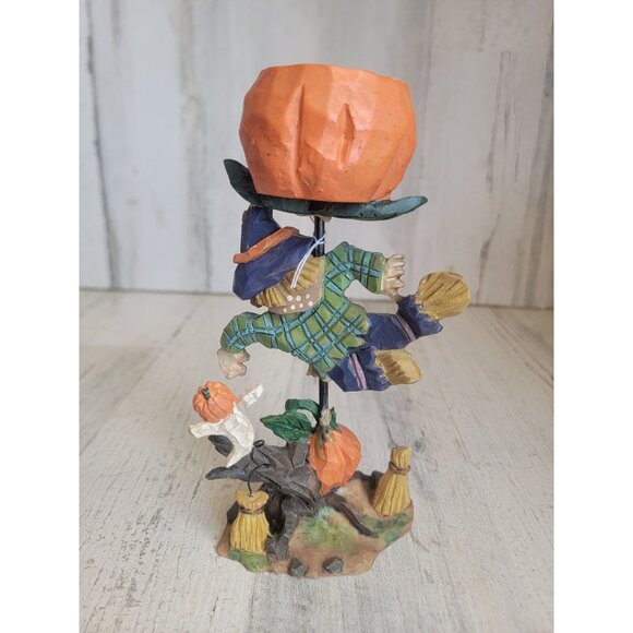 Folk art scarecrow pumpkin tealight‎ holder Halloween decor - Picture 5 of 8